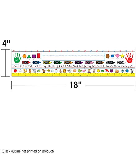 Carson Dellosa Traditional Manuscript Nameplates―Student Labels With Name Line, Alphabet Lettering Guide, Number Line, 12-Inch Ruler, Shapes, Colors, Right and Left Hands (36 pc) - style: Manuscript Traditional, K-3