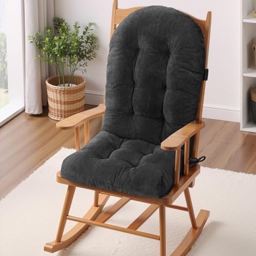 Rocking Chair Cushion - Corduroy Fabric, High-Density Sponge, Durable Comfort Non-Slip Bottom Tufted Seat Pads with Ties, Corduroy︱Deep Gray, 44x19x4 inch - color: Corduroy | Deep Gray