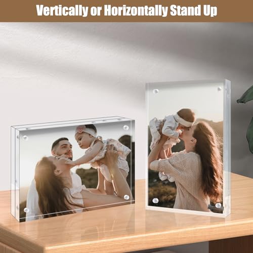Egofine 8x10 Acrylic Frames 6 Pack, 20mm Thicker Frameless Clear Picture Frames, Double Sided Magnetic Picture Frames, Free Standing Desktop Display - color: 6, size: 8x10