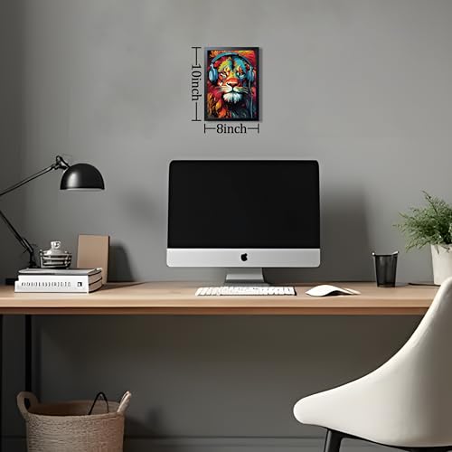 Colorful Lion Wall Art Framed Canvas Print, Lion Wearing Headphones Pop Art Animal Poster, Vibrant Graffiti Music King Wall Decor Painting for Living Room Bedroom Boys Room Home Decor 8x10 Inch - color: A-lion, size: 10"L x 8"W