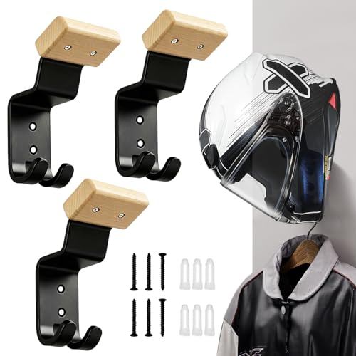 Motorcycle Helmet Holder Wall Mount - Heavy Duty Helmet Hanger Rack with 2 Key Hooks, Solid Wood & Strong Steel Design for Bike, Football, Skiing Sports Gear, Jackets & Hats (Yellow*3) - color: Yellow*3