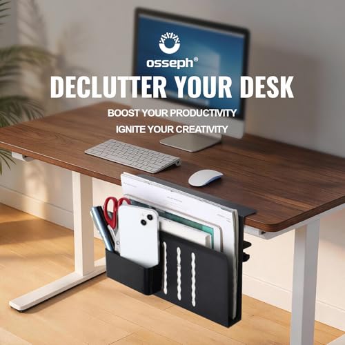 Laptop Holder for Desk, Under Desk Storage Organizer with Pen Slot | osseph Desk Storage, No Drill Clamp to 0.5-2.38" Desks, Cooling Vents Vertical Rack, Magnetic Pen Holder, 22 Lbs Carbon Steel - color: Black