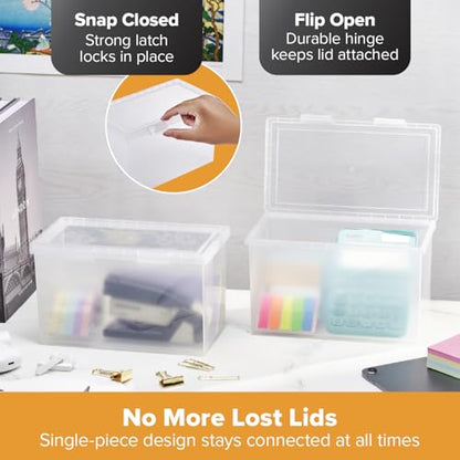 Bostitch Konnect Storage Containers with Lids, Office Organizer, Clear Plastic Box, Desk and Home Organizer, Labels, 4 Qt, 2 Pack