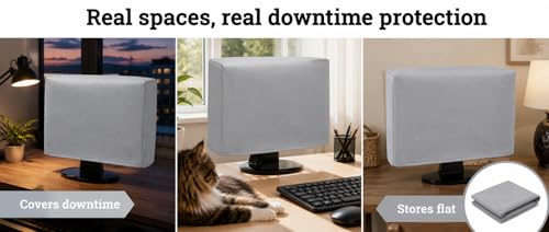 Computer Dust Cover - 27 Inch LCD Monitor Apple Flat Screen HD Panel Protector [Antistatic, Water Resistant, Heavy Duty Fabric, Silver] by DigitalDeckCovers - size: Fits 27" LCD