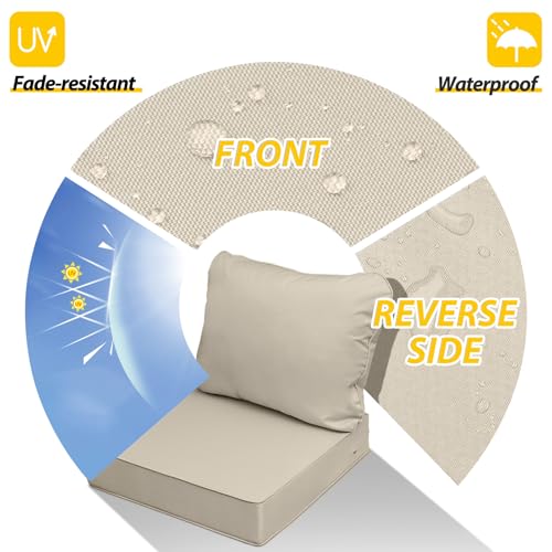 AAAAAcessories Outdoor Seat Cushions for Chairs, Fade-Resistant, Waterproof Patio Furniture Replacement Cushions, 20" x 18" x 3" + 20" x 17", Khaki Beige - color: Khaki Beige, size: 20"x18"x3" / 20"x17"
