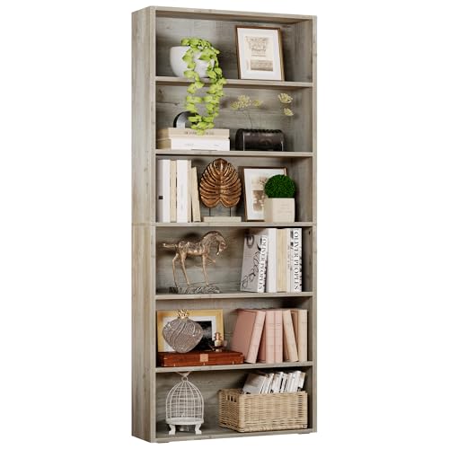 IRONCK Bookshelves and Bookcases Floor Standing 6 Tiers Display Storage Shelves 70 in Tall Bookcase Home Decor Furniture for Home Office, Living Room, Bed Room - color: Beige Maple