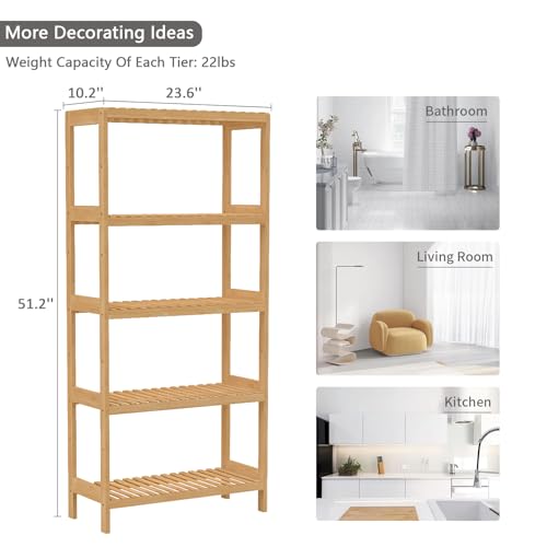 Bamboo Shelf,Bamboo Shelf Stand Utility Storage Shelf Multifunctional Bathroom Kitchen Living Room Holder Plant Flower Stand (5-Tier) - size: 5-Tier-1