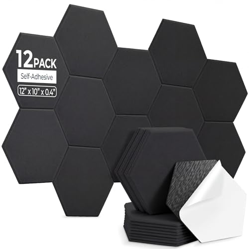 12 Pack Hexagon Acoustic Panels, 12" x 10" x 0.4" High-Density Soundproof Wall Panels, Self-Adhesive Acoustic Wall Panels for Studio, Home, Office, Black - color: Basic Hexagon - Black, size: Hexagon - 12 Pack