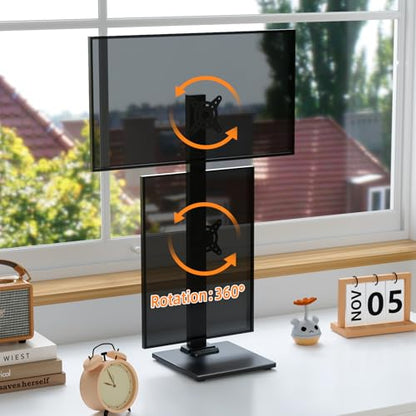 Suptek Dual Monitor Stand with Base- Vertical Stack Screen Free-Standing Monitor Riser Fits Two 13 to 36Inch Screen with Swivel, Tilt, Height Adjustable,50,75 and 100mm Vesa Base Stand - size: 13-36in(dual)
