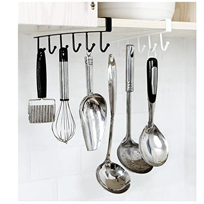 Kitchen Hook Holder Under Cupboard, Under Cabinet Utensils Hanging Hooks Rack, Drilling Free Cabinet Door Hanging Hook Rack,6 Hooks Kitchen Storage Utensil Organizer Hook Rack,2 Pack (Black) - color: Black 2pcs