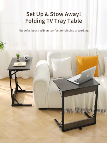 Upgraded 24" Folding C Shaped End Table, Small Sofa Side Laptop Desk, Couch TV Tray Table for Living Room, Bedroom (2, Grey) - color: Grey, size: set of 2