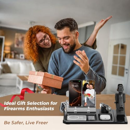 ONNAIS EDC Organizer with Detachable Quick-Access Gun Trigger Lock | Gift for Men; Desk & Nightstand Organizer; Biometric PIN Key Access; Pistol Rack; Phone Stand
