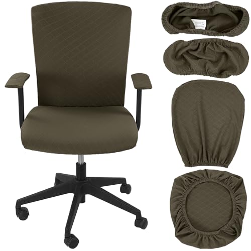 Tallew 4 Pcs Office Chair Covers Set Computer Universal Protective Stretchable Chair Seat Covers Desk Armrest Slipcovers Pads Office Cushion Backrest for Rotating (Brown) - color: Brown