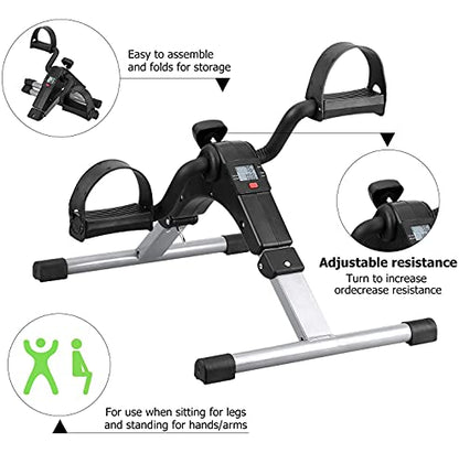 Folding Pedal Exerciser, Mini Under Desk Bike - Portable Foot Hand Cycle Peddler Machine Bicycle Exerciser for Arm Leg While Sitting - color: Silver