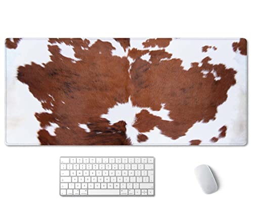 SSOIU Extended Mouse Pad, XXL Gaming Mouse Pads, Large Big Mousepad Laptop Computer Keyboard Mat Desk Pad with Non-Slip Base Stitched Edge for Gaming Office, 35.5 x 15.7 inch, Brown Cowhide Print - color: Brown Cowhide Print
