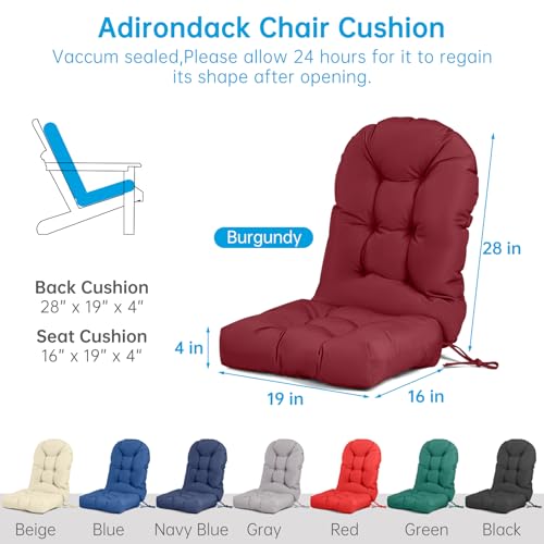 Adirondack Chair Cushion Waterproof Rocking Chair Cushion, Tufted High Back Patio Chair Cushions with Anti-Slip Ties for Rocking Chairs,Adirondack Chair,Patio Furniture (Burgundy) - color: Burgundy