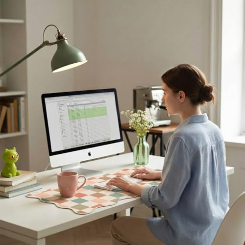 Copkim 1 Pcs Boho Scalloped Checkered Desk Mat 31.5 x 11.8 Inch Large Cute Mouse Pad Computer Mat Non Slip Waterproof Rubber Base with Border Stitching Soft Keyboard Pad for Home Office Gaming Makeup - color: Boho, style: Checkered