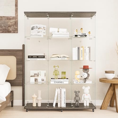 Beauty4U Glass Display Cabinet with 12 Shelves, Extra Large 3 Columns 2 Doors Curio Cabinets for Living Room, Bedroom, Office, Black Floor Standing DIY Glass Bookshelf, Quick Installation - color: Black, size: 3-Column 12-Shelf