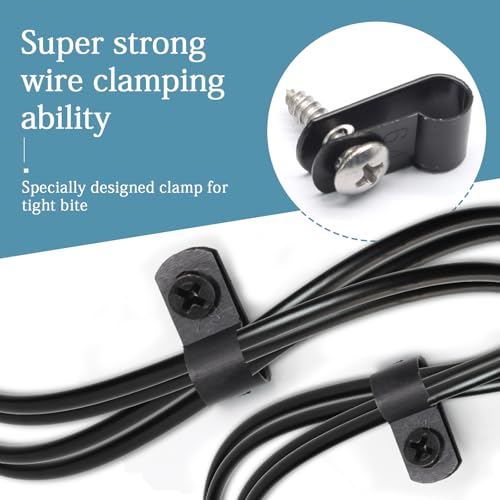 50 Pcs 1/4 Inch Black Nylon Screw Mounting R-type Cable Clip Wire Clamp, 6.4mm Cable Clip Wire Clamp for Wire Management, Stainless Steel Screws Included - color: 50 Pcs Black, size: 1/4