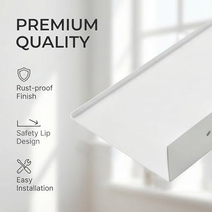 Z metnal White Floating Shelves, Wall Shelf, Metal Square Shelf for Display Collection, Aluminum, Wall Mounted, White, 24 inch, Set of 2 - color: White, size: 24 inch (2 Pack)