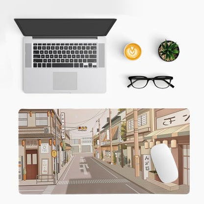 Tokyo Street Mouse Pad Anime Japanese Desk Mat Kawaii Large Gaming Mousepad XL Beige Cute Mousepad Gaming Non-Slip Rubber Base Stitched Edges Keyboard Mouse Mat Desk Pad for Office Home and Game - color: Tokyo Street