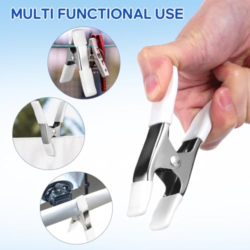 5 Pcs Spring Clamps, Housoutil 4 Inch Large Heavy Duty Metal Spring Clips Clamps with Protected Handles and Tips for Crafts Balloon Arch Photography Backdrop Stand Pool Cover Clips, White