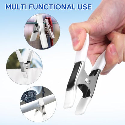 5 Pcs Spring Clamps, Housoutil 4 Inch Large Heavy Duty Metal Spring Clips Clamps with Protected Handles and Tips for Crafts Balloon Arch Photography Backdrop Stand Pool Cover Clips, White