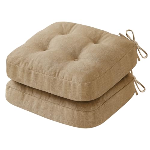IASEAHK Chair Cushions for Dining Chairs, Dining Chair Cushions, Tufted Indoor Chair Pads with Ties & Non Slip Backing, Seat Cushions for Kitchen Chairs 16.5” x 16.5” x 3.5”, Set of 2, Khaki - color: Khaki, size: Pack of 2