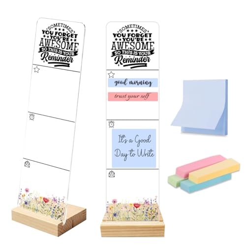 Sticky Note Holder Acrylic Monitor Memo Board Desk Organizers and Accessories Desk Decor Post It Note Holder with 200Pcs Sticky Notes Inspirational Reminder Desk Sign - color: Awesome