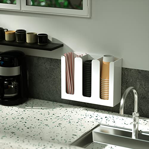 Richboom Acrylic Coffee Cup and Lid Storage Organizer Holder, 3 Compartments, White - color: White-3 Compartment