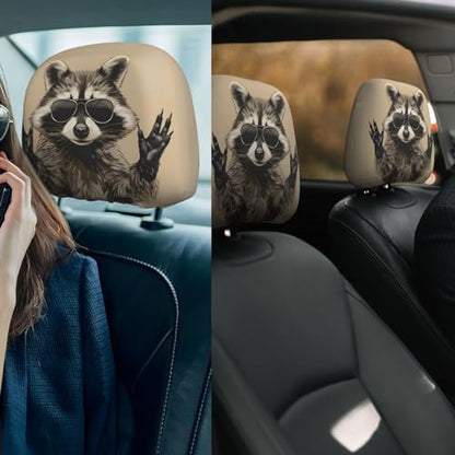 Dujiea 2 Pack Funny Raccoon Car Headrest Covers, Universal Soft Car Seat Head Rest Cover Protector, Vehicle Accessories Fabric Headrest Cover for Cars Vans Trucks - color: Funny Raccoon
