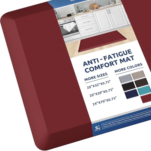 KitchenClouds Kitchen Mat Cushioned Anti Fatigue Rug 20"x32" Water Resistant, Non Slip, Standing and Comfort Desk/Floor Mats for House Sink Office (Red) - color: Red, size: 32"L x 20"W x 0.8"Th