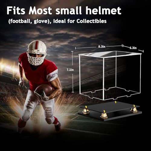 Mini Football Helmet Display Case Self-Assembly Dustproof Acrylic Display Case for Mini Football Helmet Baseball Motorcycle Helmet with Metal Bell Base (8.3x6.3x7.1 inch) - size: 8.3 x 6.3 x 7.1 inch
