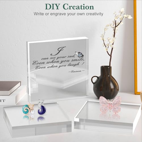 SAMYUCHO Acrylic Base Stand 4 Pack 5 X 5 X 1 Inch Acrylic Blocks for Display Trophy Base Clear Square Cube Riser Display Cylinder Pedestal Stands for Collectibles Jewelry Props Food Display