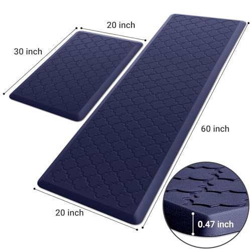Kitchen Mat [2 PCS] Cushioned Anti-Fatigue Floor Mat Water Resistant Non-Skid Kitchen Mats and Rugs Ergonomic Comfort Foam Kitchen Rugs Standing Mat for Floor Office Sink (Blue,20"x30"+20"x60") - color: Blue, size: 20"x30"+20"x60"