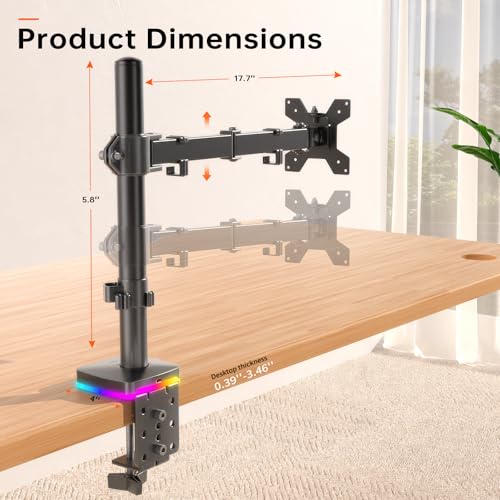 Afaloona RGB Monitor Arm with USB Hub, Single Monitor Stand for 13-27 Inch Screens, 1 USB-C & 2 USB Ports, Ergonomic Desk Mount, Adjustable Desk Mount, VESA 75x75-100x100mm, Up to 17.6lbs - size: RGB Single Monitor Arm