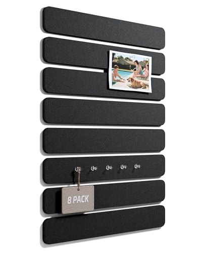 Fluxynara Cork Board Alternative Felt Strip Board 8-Pack 13"x2", Office Pin Board with 50 Push Pins, Adhesive Install for Bedroom Door & Home Office (Black) - color: Black, size: 8-pack