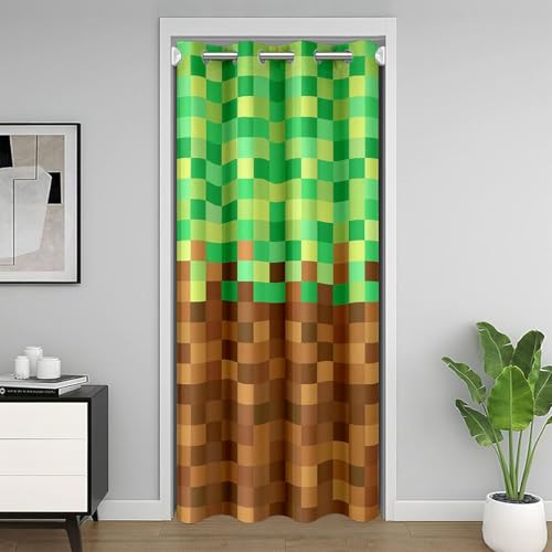 Manfei Pixelated Door Curtain for Privacy,Video Games Gamepad Miners Doorway Curtain 42" W X 80" L,Geometric Grid Curtains,Brown Green Door Drape for Bedroom Lvingroom 1 Panel - color: Brown Green, size: 42"W x 80"L (Pack of 1)