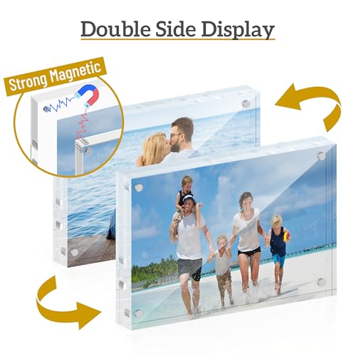 ATZYmolin 4x6 Acrylic Picture Frame 3 Pack, 20mm Thick Magnetic Double Sided Display 20% Thicker- Frameless Clear Transparent Photo Frame for Desktop/Tabletop, Self Standing with Microfiber Cloth - size: 4x6"