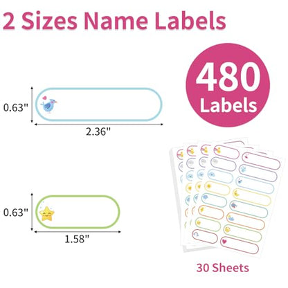 480 Pcs Labels for Kids Stuff Daycare, Waterproof Baby Name Label, Washable Bottle Labels, Reusable Self-Adhesive Tag Stickers for School Essentials, Self-Laminating Write-on (Weather) - style: Weather
