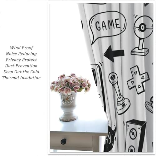 Video Game Curtains, Kids Computer Gamepad Print Pattern Window Drapes for Boys Girls Bedroom Nursery Baby Playroom 42" W X 45" L - color: Gamepad-9, size: 20.5"W x 45"L (Pack of 2)