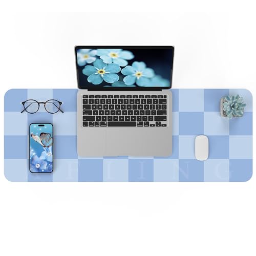 AFIING Light Blue Desk Mat 31.5" x 12", Waterproof PU Leather Desk Pad | Non-Slip Rubber Base, Easy Clean Surface, Desk Protection, Office & Home - color: Lightblue