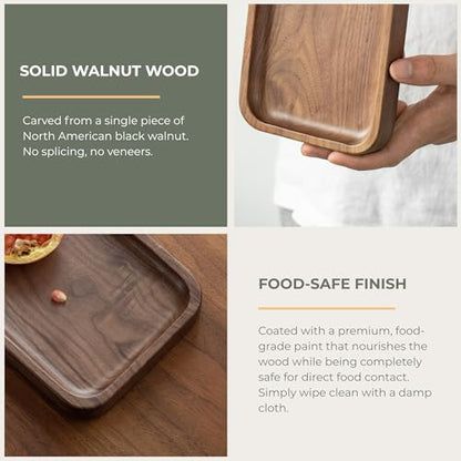 muso wood Walnut Serving Tray - Solid Wood Small Rectangle Platter for Bathroom, Dinner, Tea, Coffee (11.8 x 5 in)