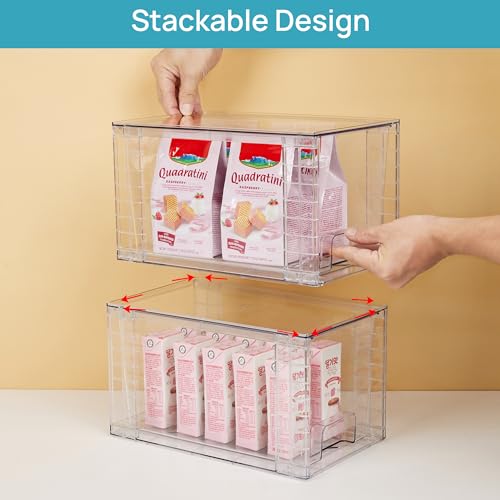 Vtopmart 2Pack Large Stackable Pantry Storage Drawers, Clear Organizer Bins with Handles, Acrylic Drawer Organizers for Kitchen, Pantry, Bathroom Undersink, Cabinet Organization and Storage - size: 2Pack 7"H