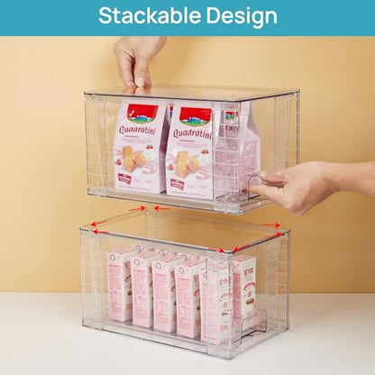 Vtopmart 4Pack Large Stackable Pantry Storage Drawers, Clear Organizer Bins with Handles, Acrylic Drawer Organizers for Kitchen, Pantry, Bathroom Undersink, Cabinet Organization and Storage - size: 4Pack 7"H
