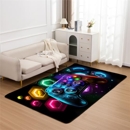 NTBED Galaxy Game Console Area Rug for Bedroom Sofa Playroom Gaming Geometric Bedside Rugs Gamer Decorative Floor Mat Carpet (5x8 Feet, Black) - color: Black, size: 5x8 Feet