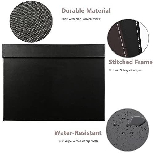 KINGFOM Ultra-Smooth PU Leather Desk Pad & Mat Office Desk Drawing & Writing Board A3/ A4 File Paper Clip Table Protector Mat on Top Large 24''x18'' (Black) - color: Black-a005