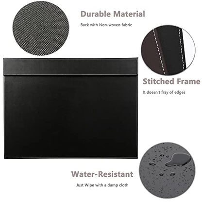 KINGFOM Ultra-Smooth PU Leather Desk Pad & Mat Office Desk Drawing & Writing Board A3/ A4 File Paper Clip Table Protector Mat on Top Large 24''x18'' (Black) - color: Black-a005