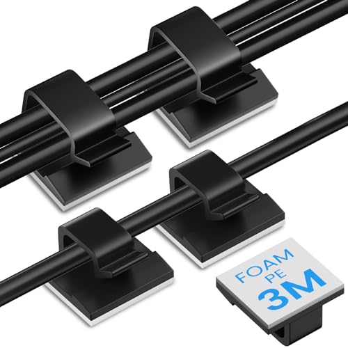 100 PCS Adhesive Cable Clips Black (50 Small & 50 Large), Cable Management Under Desk, Cable Wall Clip, Wire Clips for Cords of Car Dash Cam, HDMI, Extension Cord, TV PC Phone USB Ethernet Coax - color: Black, size: Small and Large