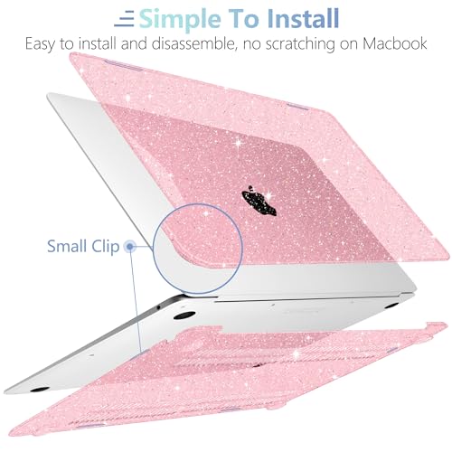 MEEgoodo Case for MacBook Air 13 inch 2021 2020 2019 2018 Released A2337 M1 A2179 A1932 with Touch ID, Thin Soft PC Hard Shell with Keyboard Cover Compatible with MacBook Air Case 13.3, Glitter Pink - color: Glitter Pink